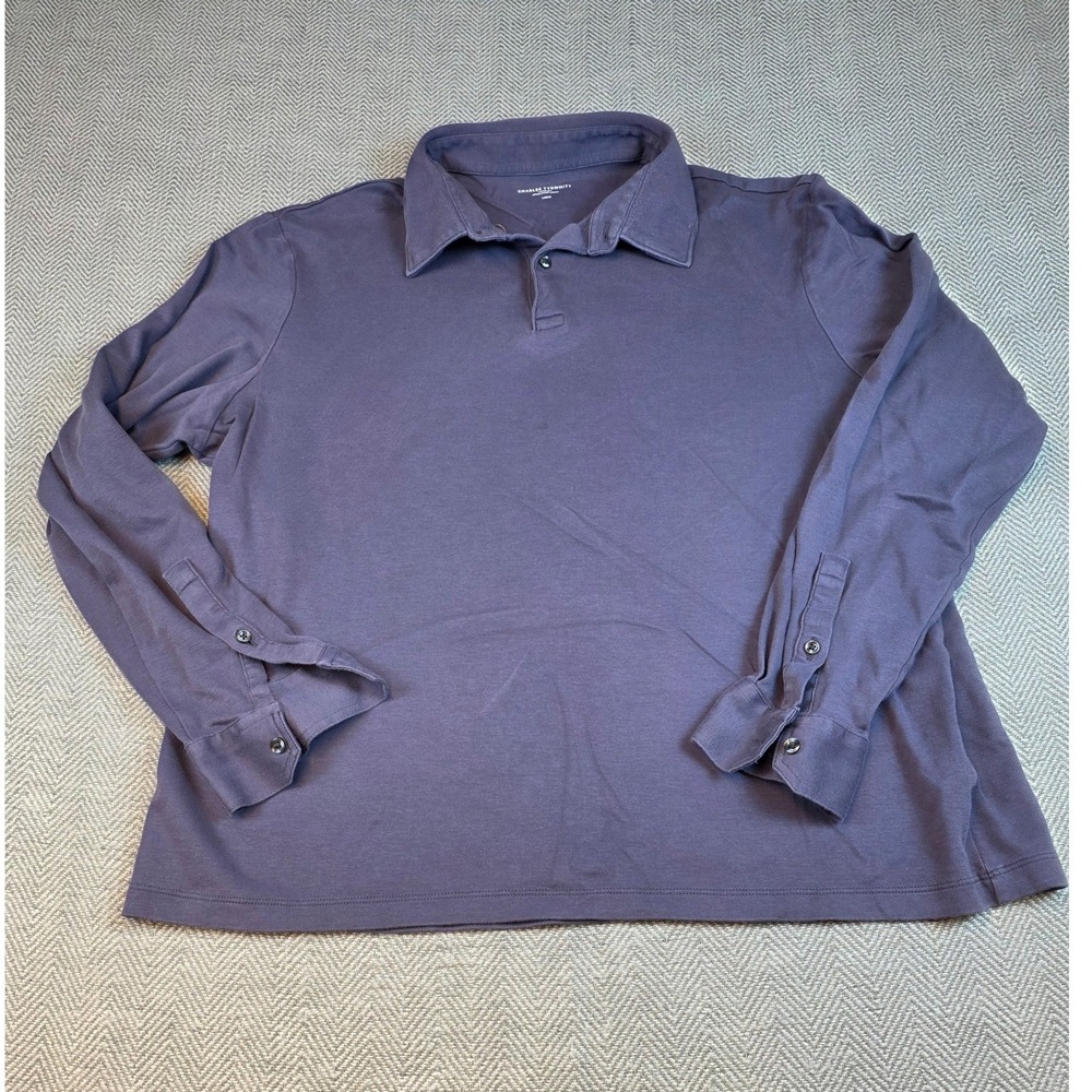 Charles Tyrwhitt Mens Large Long Sleeve Polo Shirt Slate Purple 100% Cotton